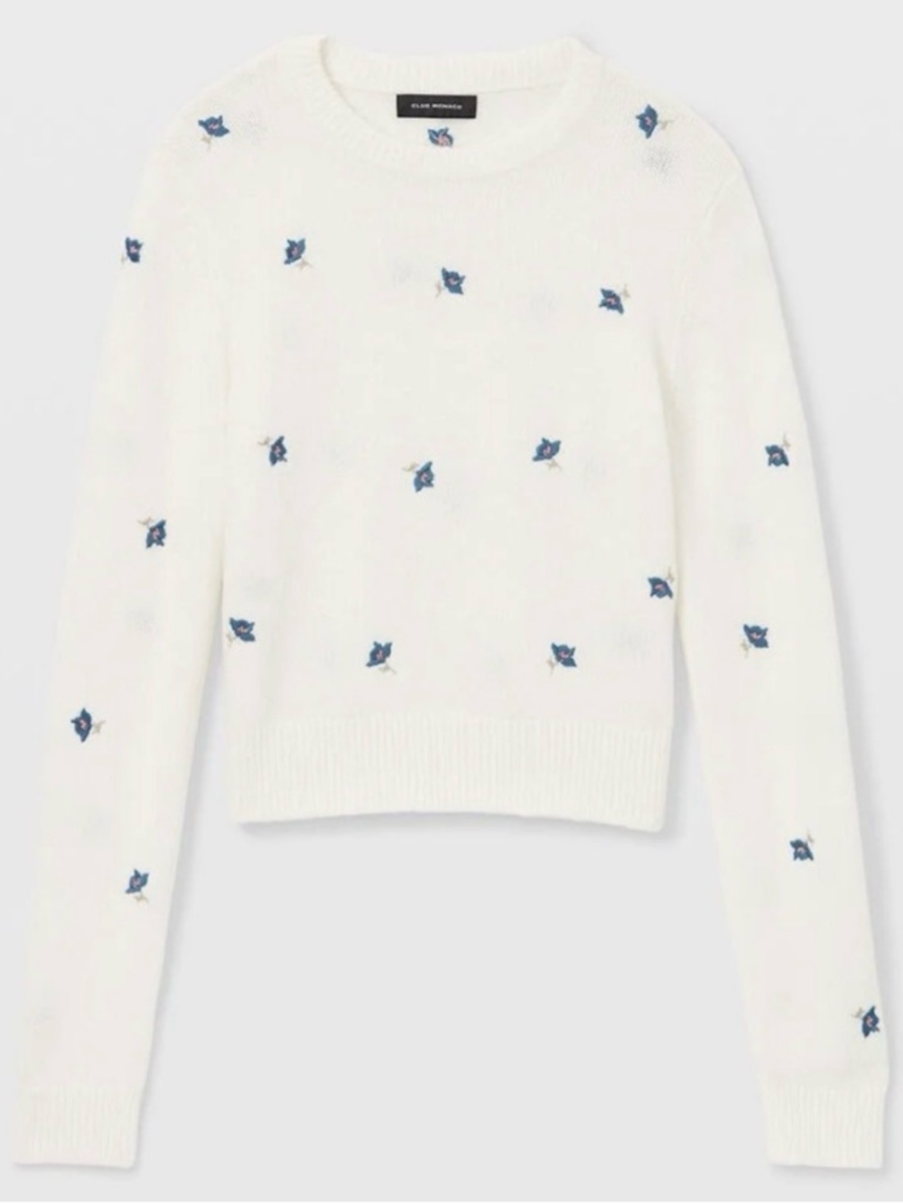 Club Monaco Cream Sweater with Blue Floral Accents